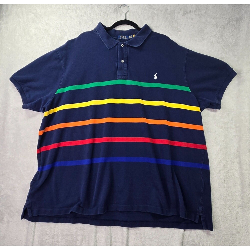Polo Ralph Lauren Polo Shirt Men’s 4X Classic Fit Navy Blue Multi Color Striped